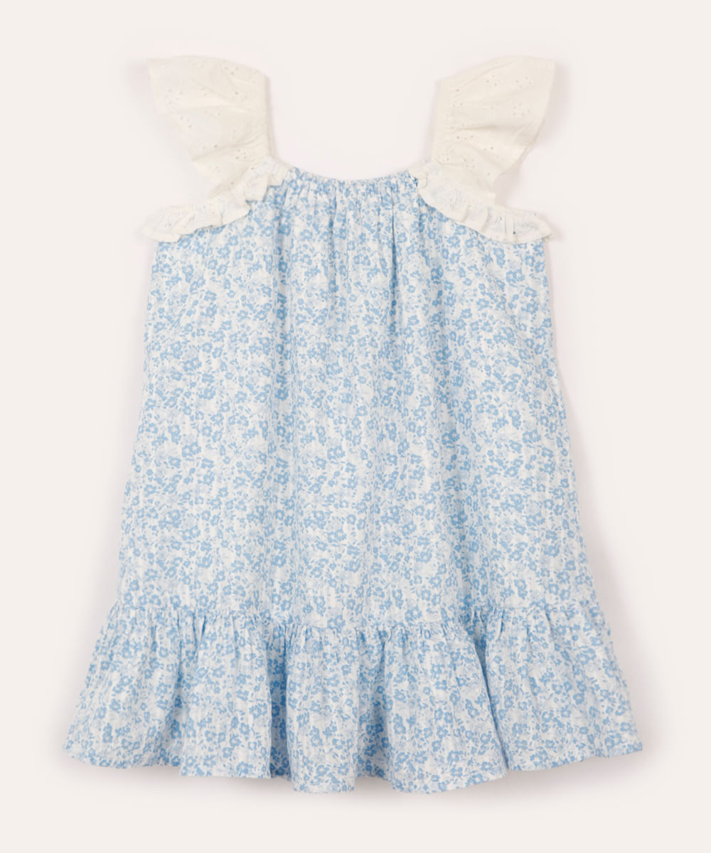 vestido infantil de algodão floral off white