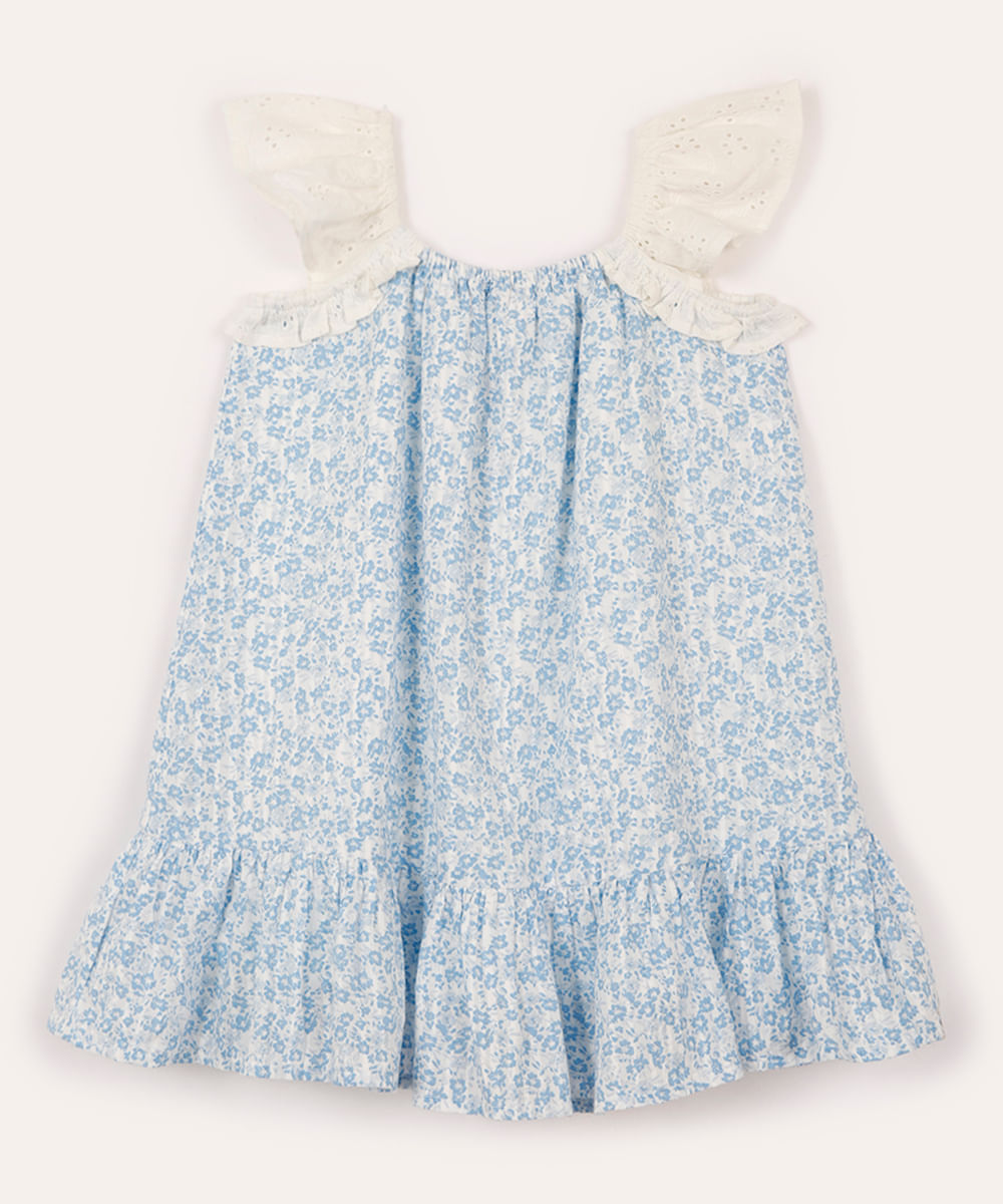 vestido infantil de algodão floral off white