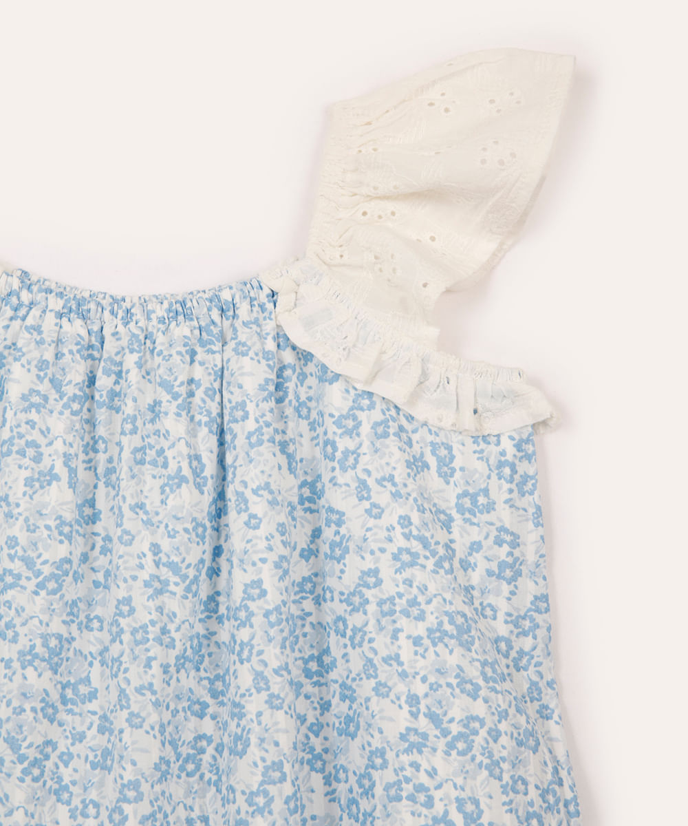 vestido infantil de algodão floral off white