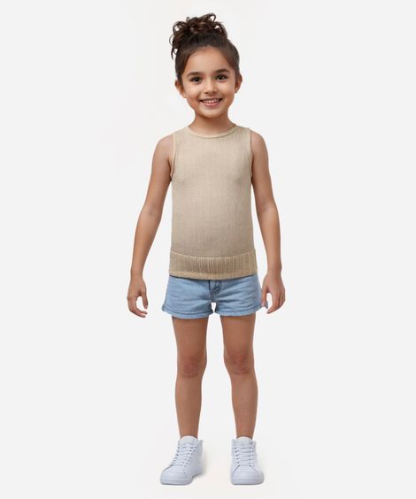 regata de poliamida infantil com brilho texturizada bege