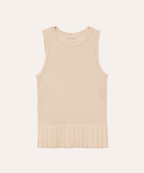 regata de poliamida infantil com brilho texturizada bege