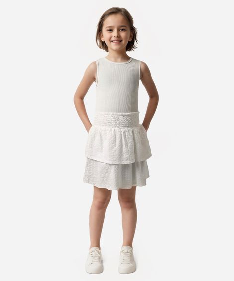 regata de poliamida infantil com brilho texturizada off white