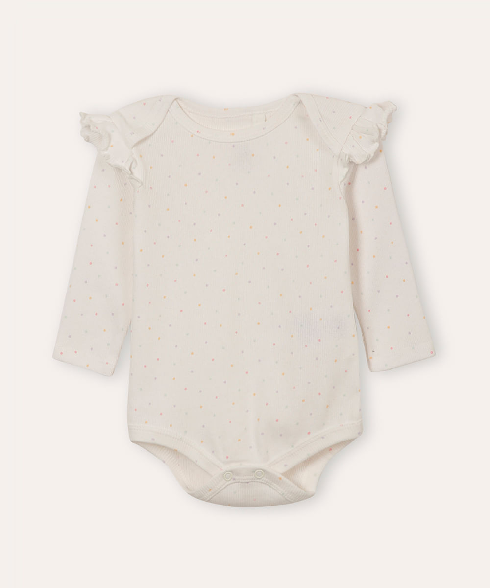 body de algodão infantil poá com babado off white