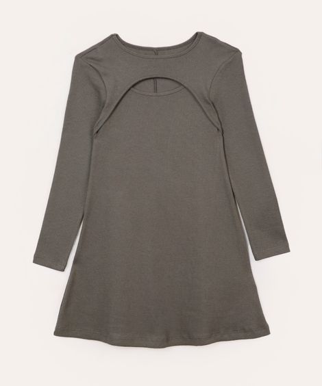 vestido de algodão infantil canelado com recorte cinza