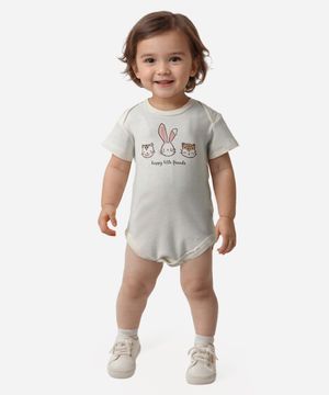 body de algodão infantil manga curta bichinhos off white