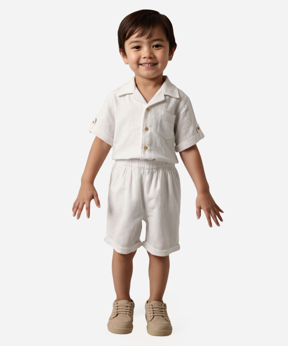 conjunto de algodão infantil curto texturizado branco