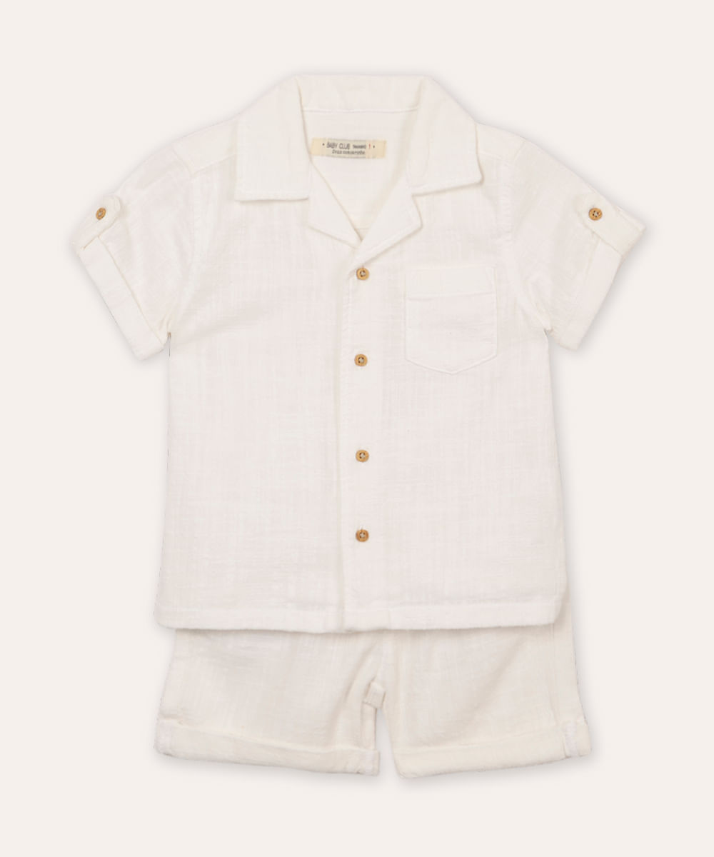 conjunto de algodão infantil curto texturizado branco