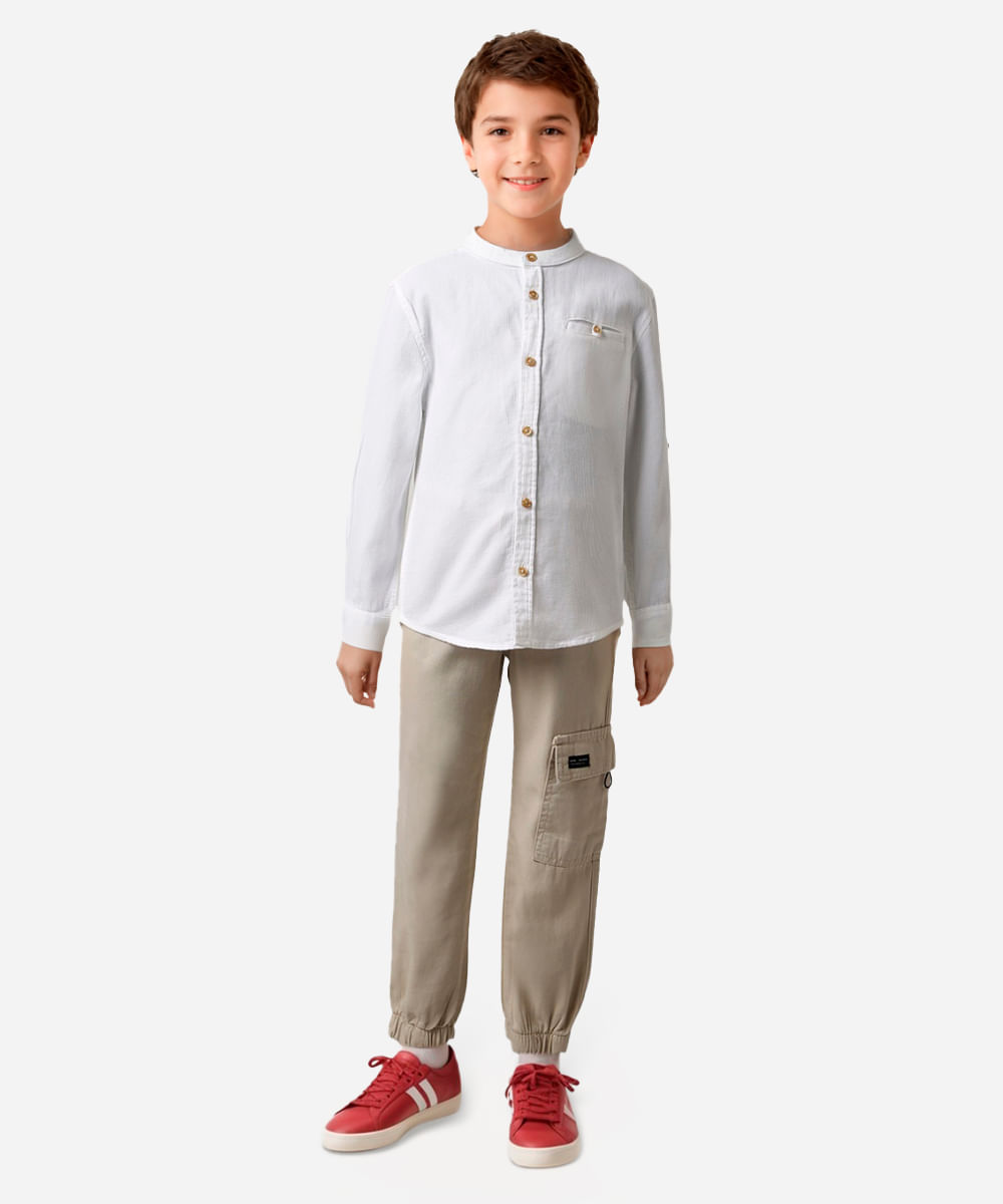 camisa infantil de algodão texturizada branca