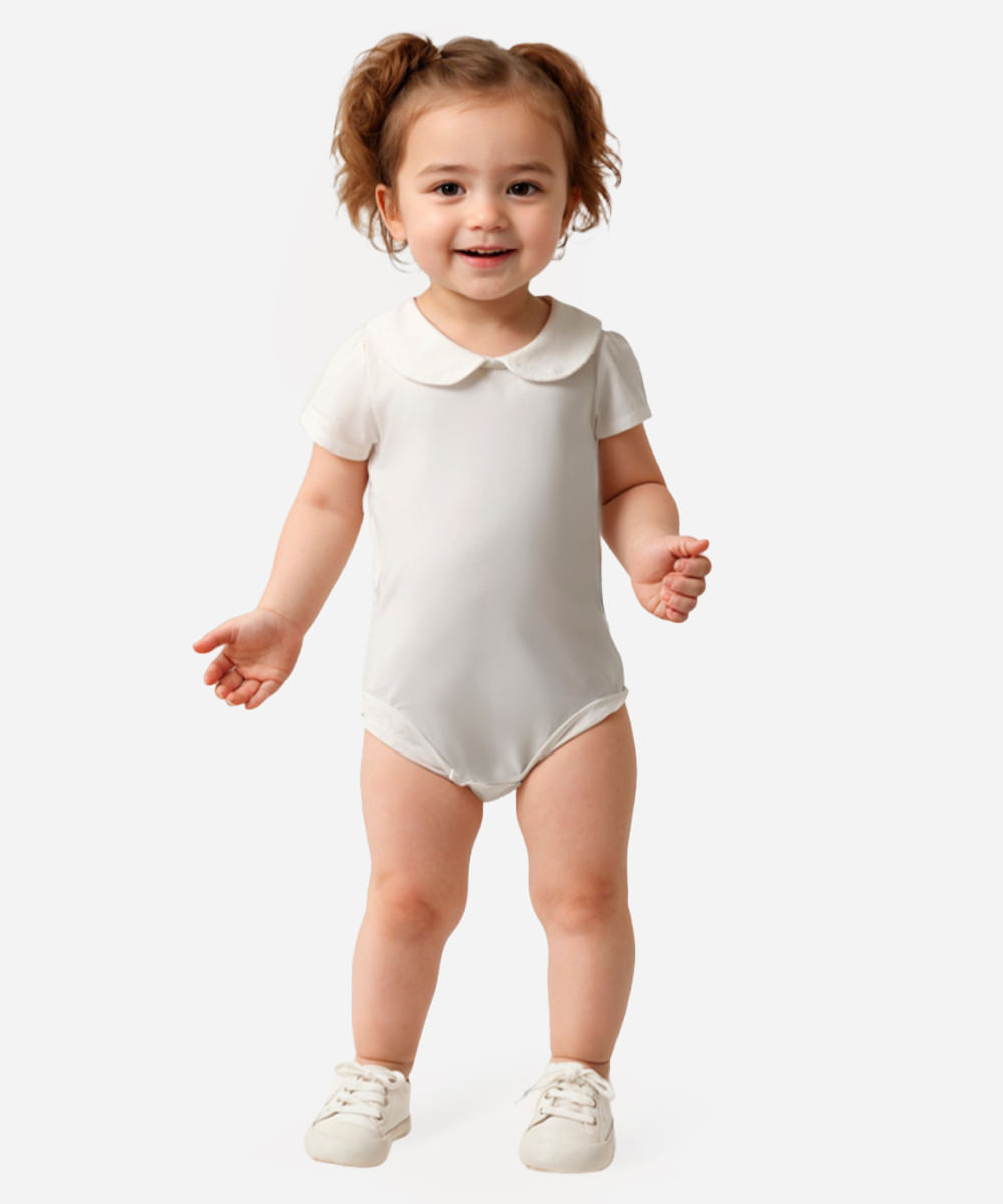body infantil gola peter pan com renda off white