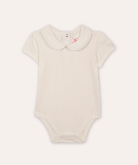 body infantil gola peter pan com renda off white