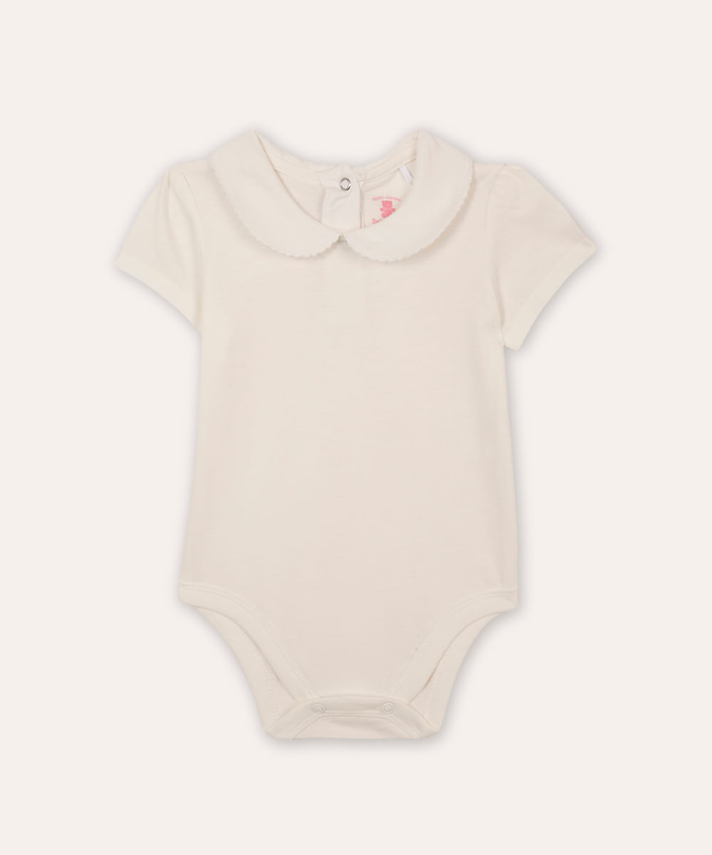 body infantil gola peter pan com renda off white