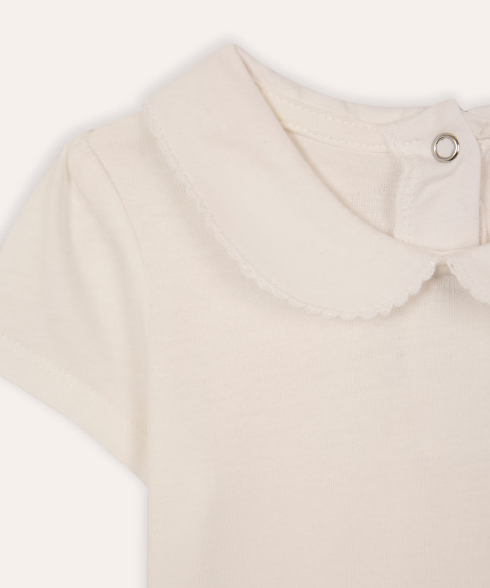 body infantil gola peter pan com renda off white