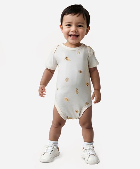 body de algodão infantil bichinhos off white