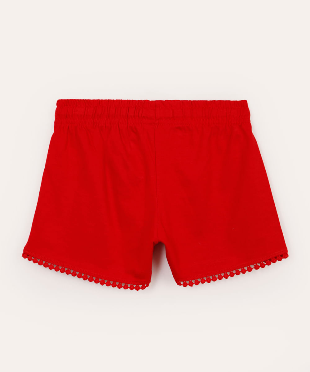 short infantil de algodão com laise vermelho