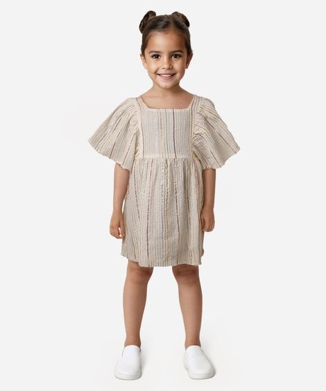 bata infantil de algodão com lurex listrada off white