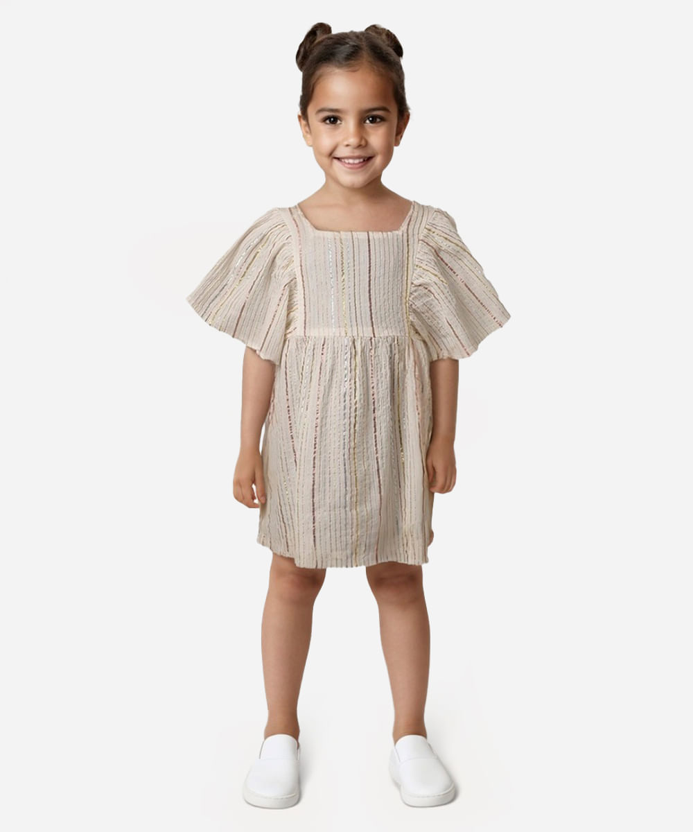 bata infantil de algodão com lurex listrada off white