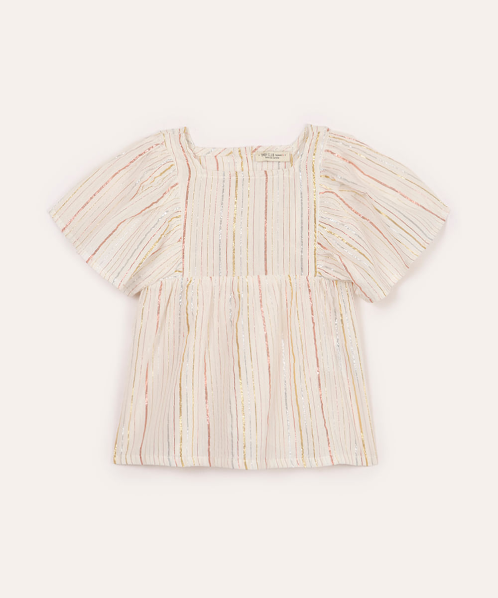 bata infantil de algodão com lurex listrada off white