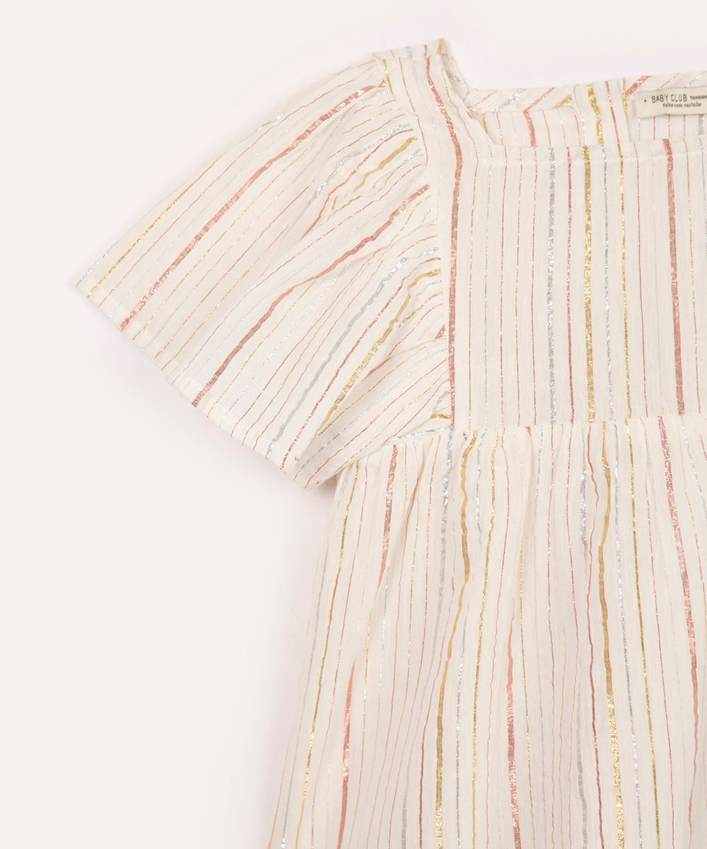 bata infantil de algodão com lurex listrada off white