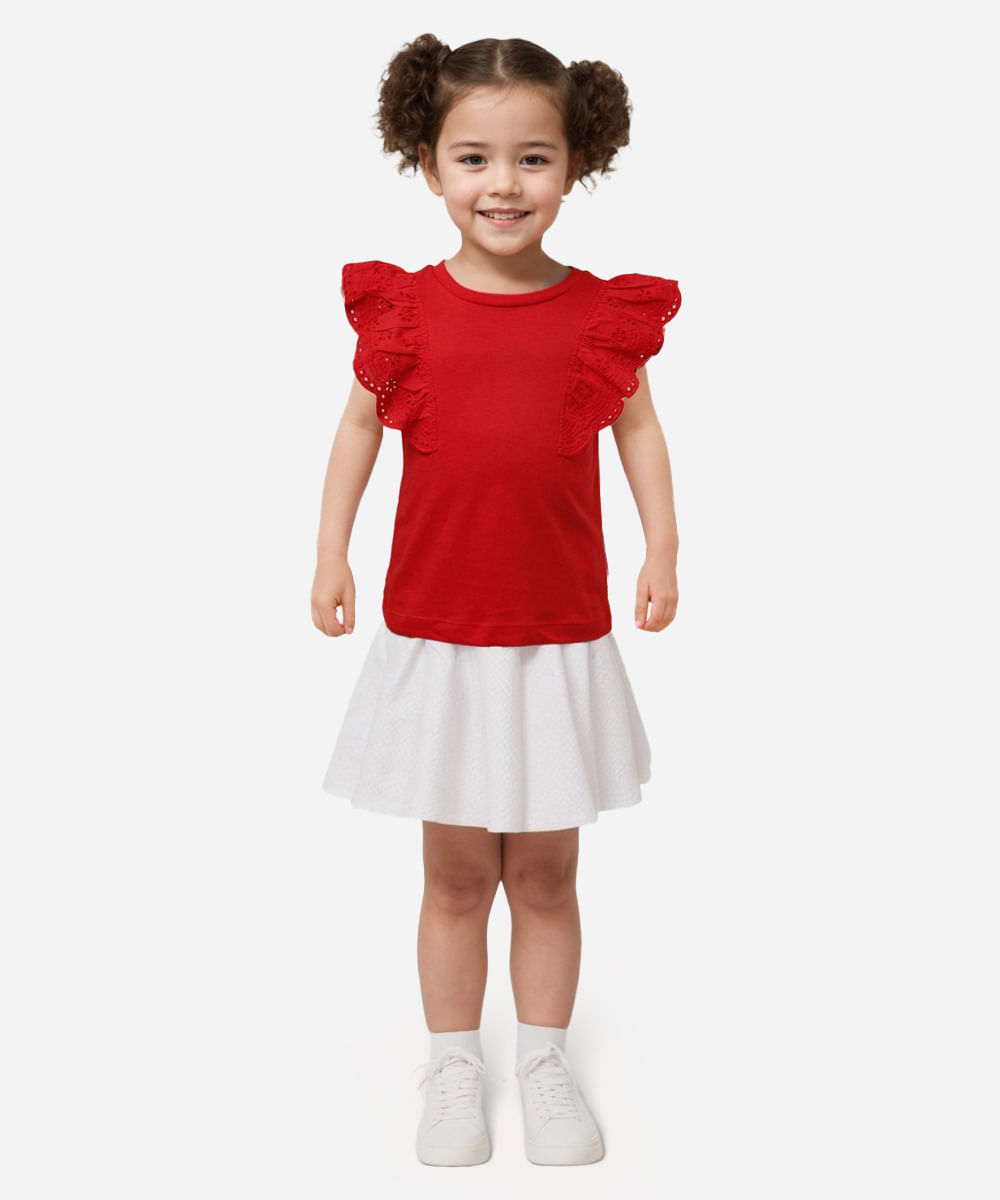 blusa infantil de algodão com laise vermelho