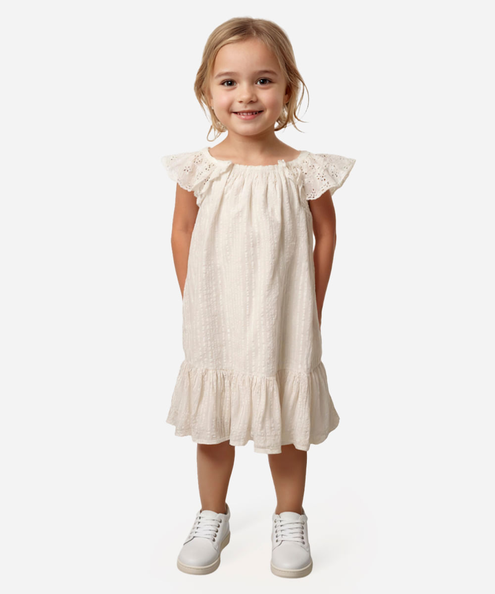 vestido infantil manga laise off white