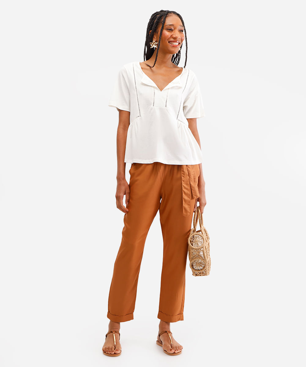 calça clochard feminina de viscose marrom