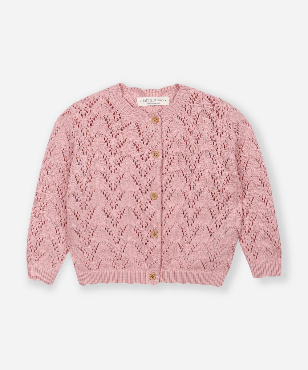 cardigan de tricot infantil texturizado rosa