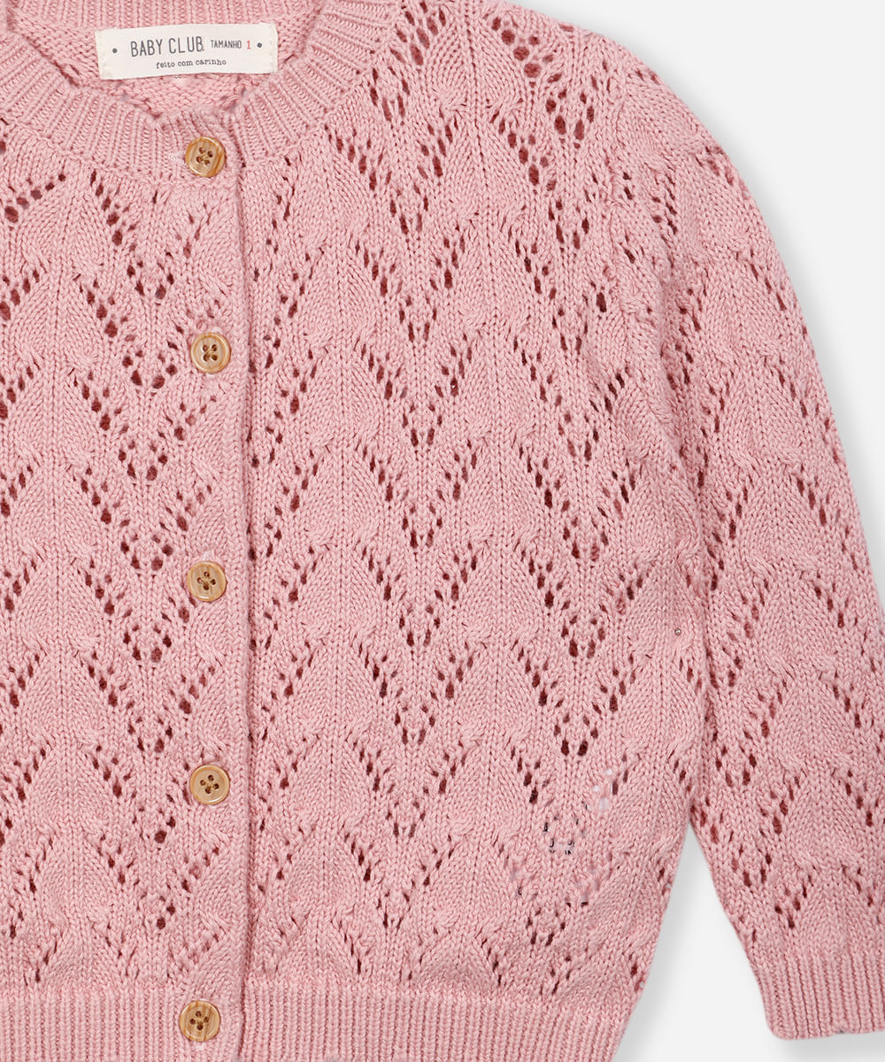 cardigan de tricot infantil texturizado rosa
