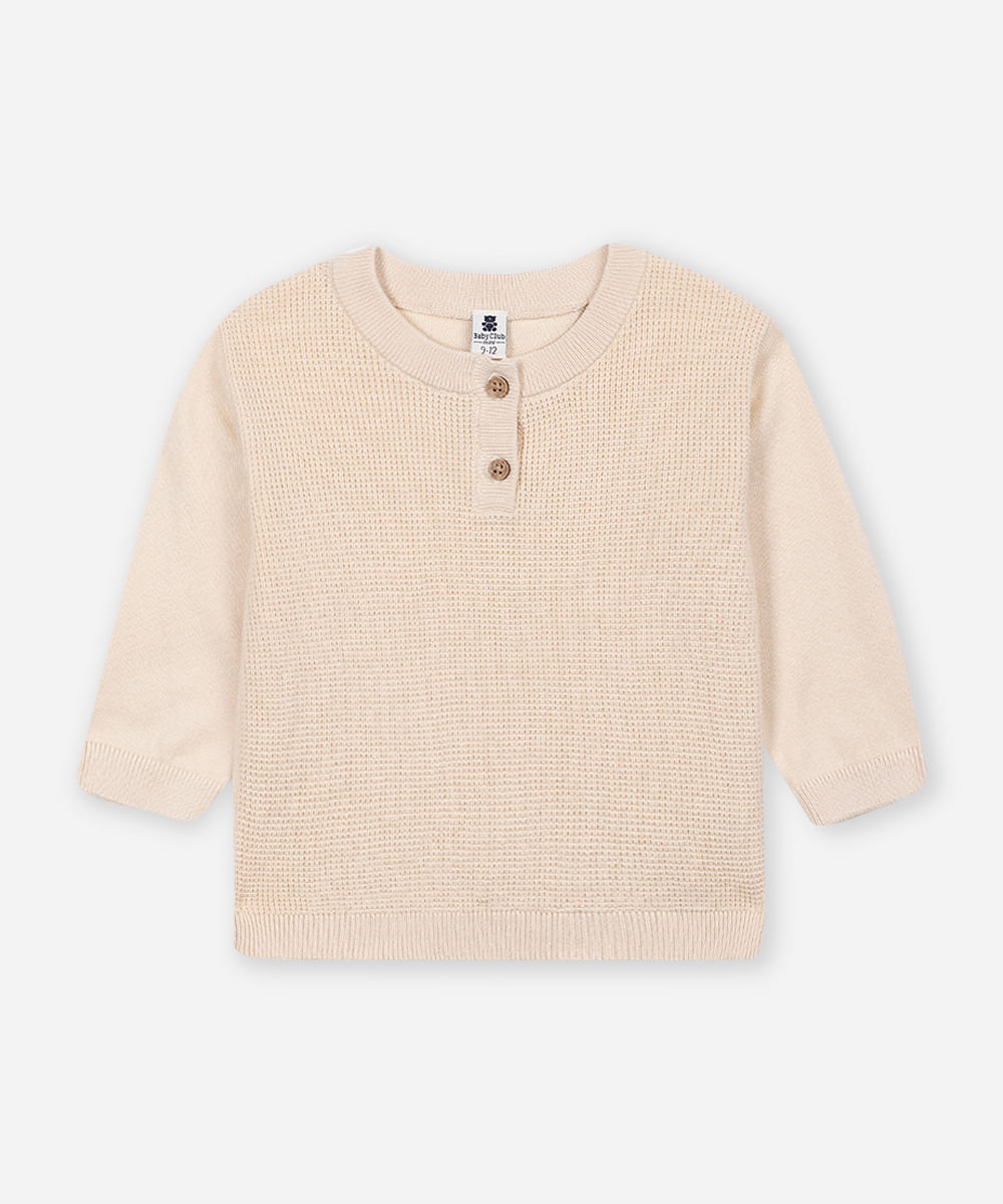 suéter de tricot infantil texturizado bege