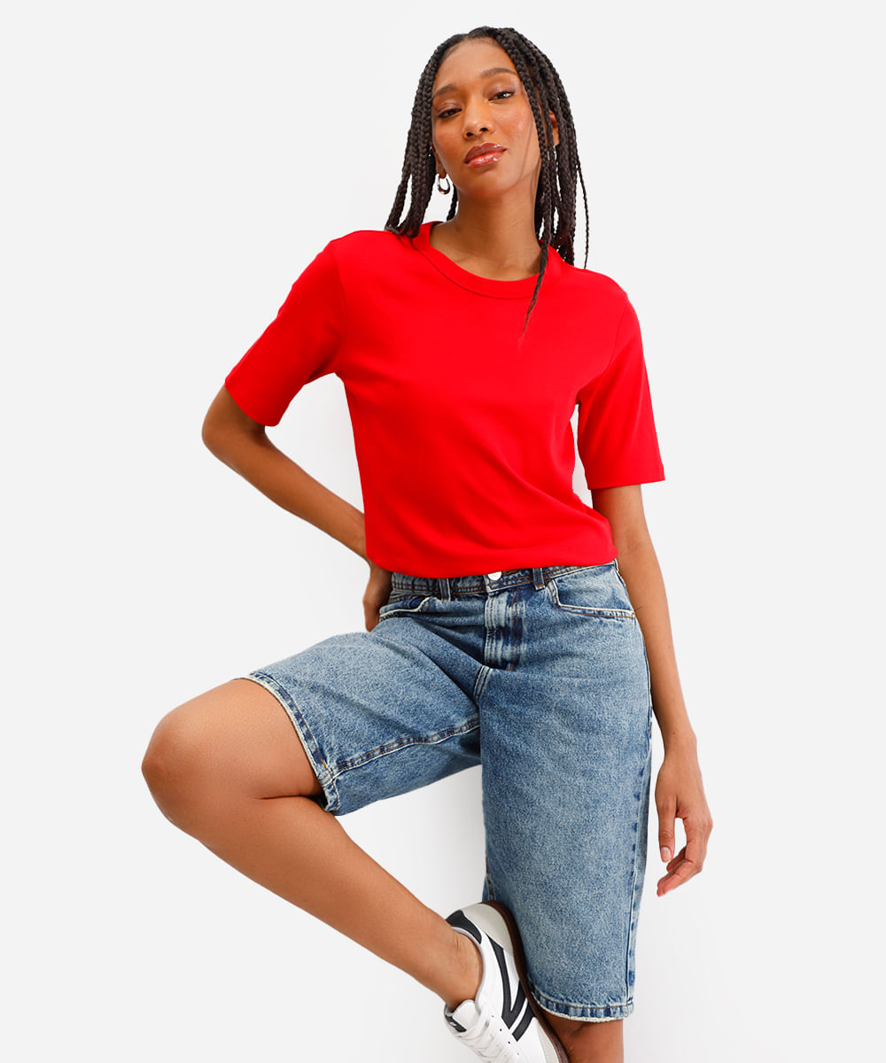 camiseta básica feminina de algodão peruano interlock vermelha