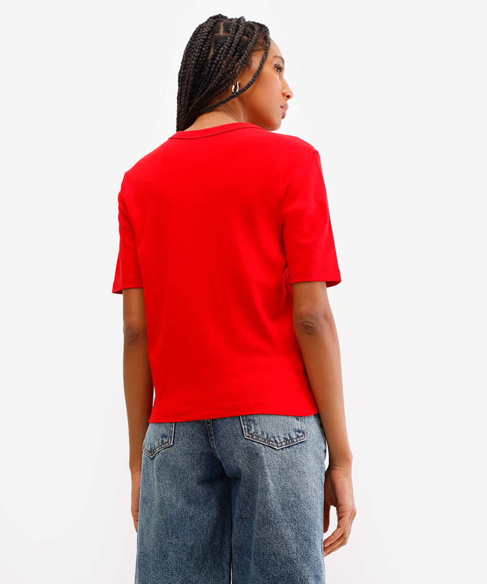 camiseta básica feminina de algodão peruano interlock vermelha