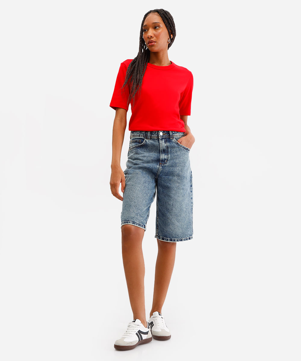 camiseta básica feminina de algodão peruano interlock vermelha
