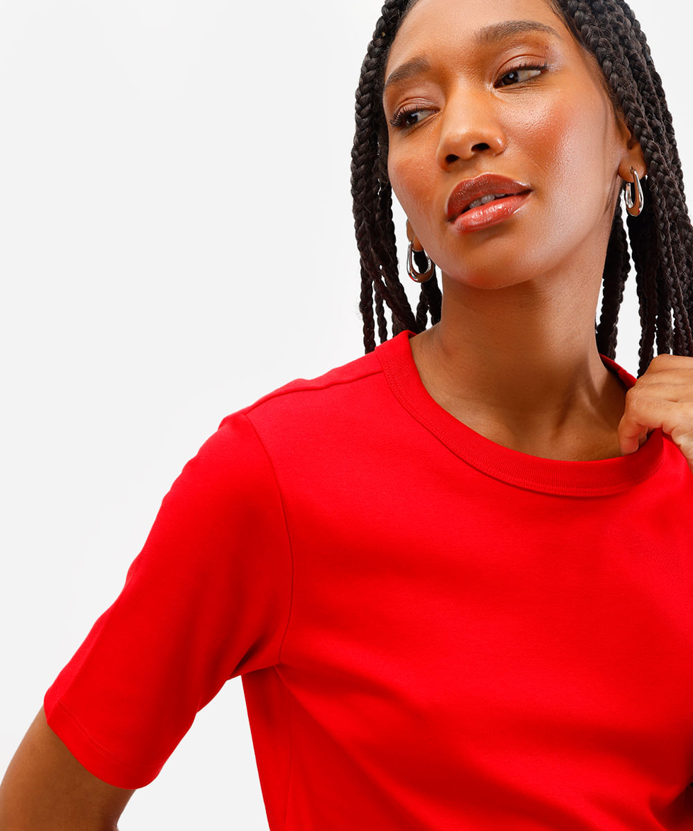 camiseta básica feminina de algodão peruano interlock vermelha