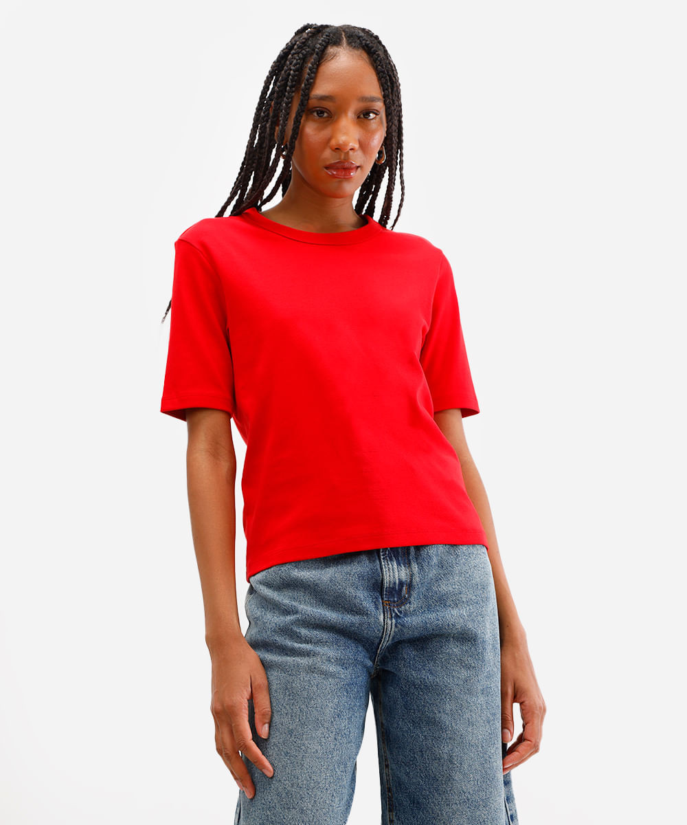 camiseta básica feminina de algodão peruano interlock vermelha