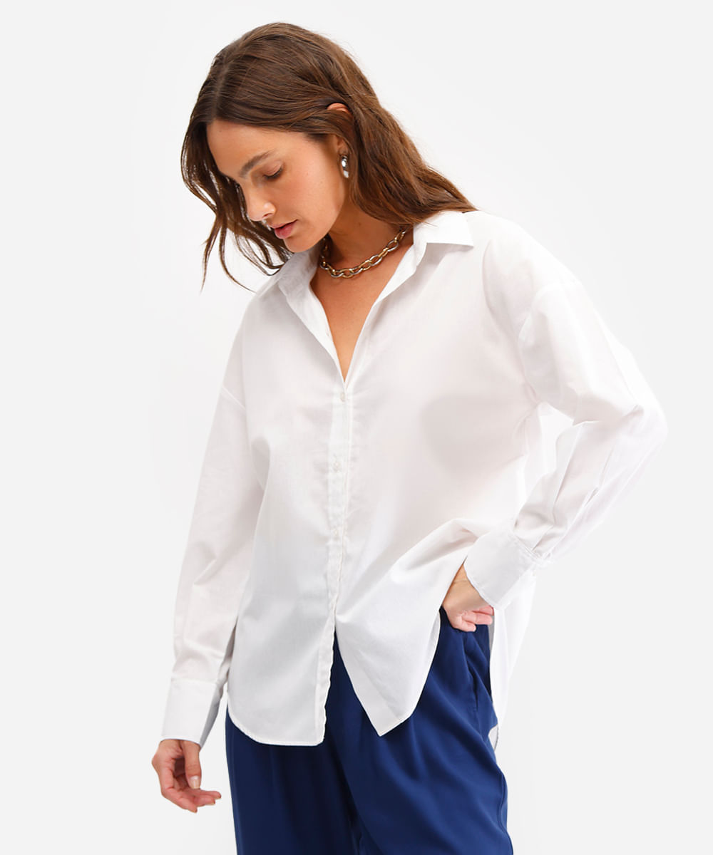 camisa oversized feminina de algodão off white