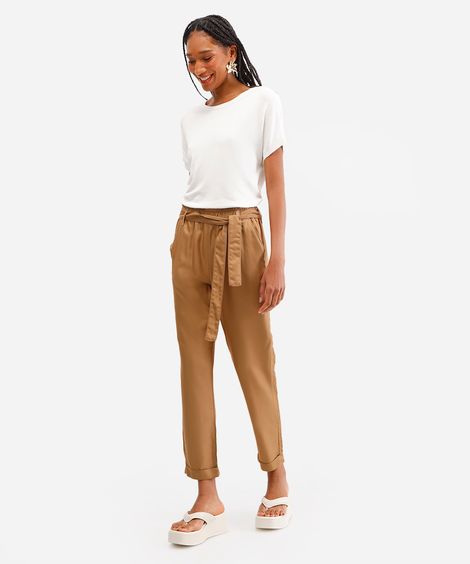 calça clochard feminina de viscose bege