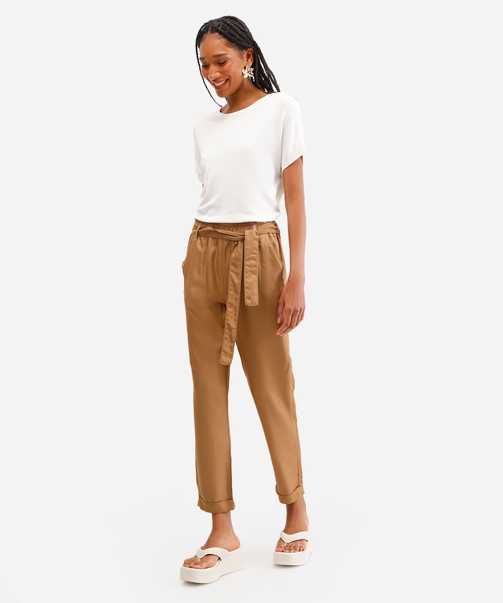 calça clochard feminina de viscose bege