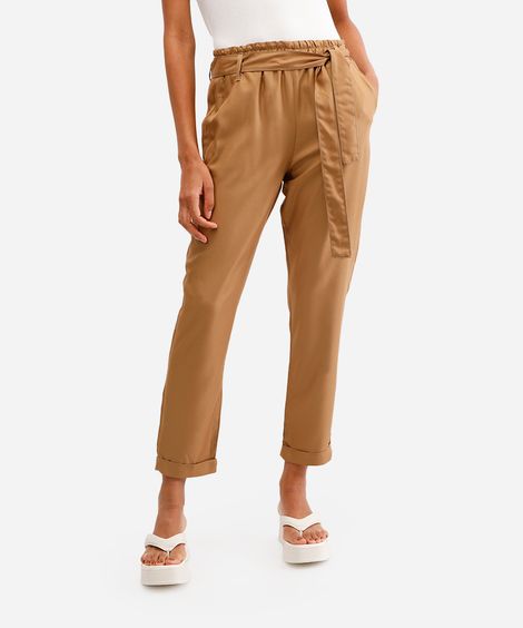 calça clochard feminina de viscose bege
