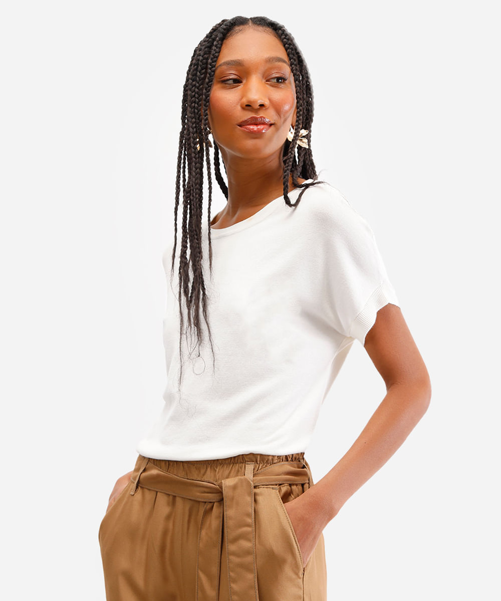 blusa feminina de tricot manga curta off white