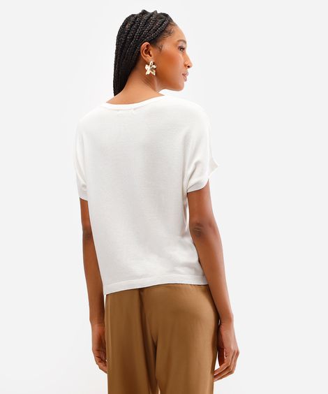 blusa feminina de tricot manga curta off white