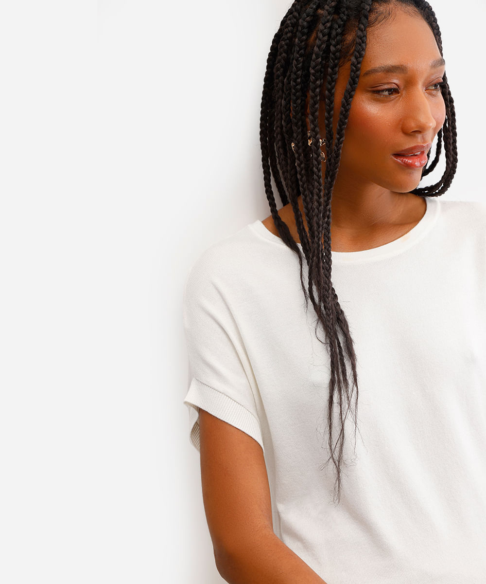 blusa feminina de tricot manga curta off white
