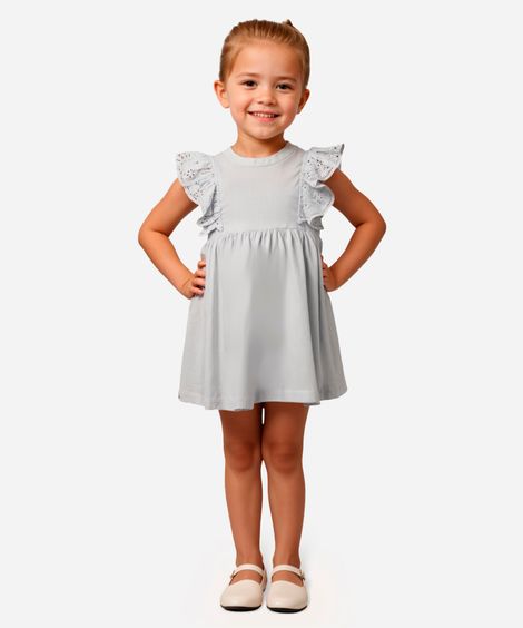 vestido infantil de algodão com babado azul