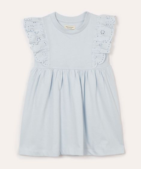 vestido infantil de algodão com babado azul
