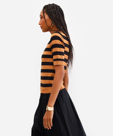 blusa feminina de tricot listrada marrom