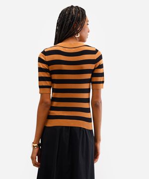 blusa feminina de tricot listrada marrom