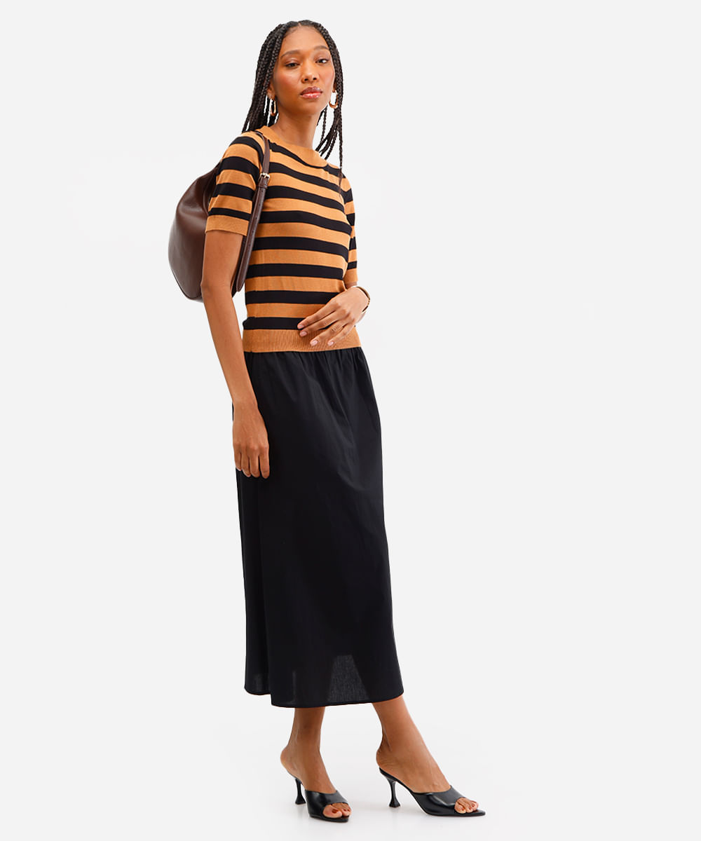 blusa feminina de tricot listrada marrom