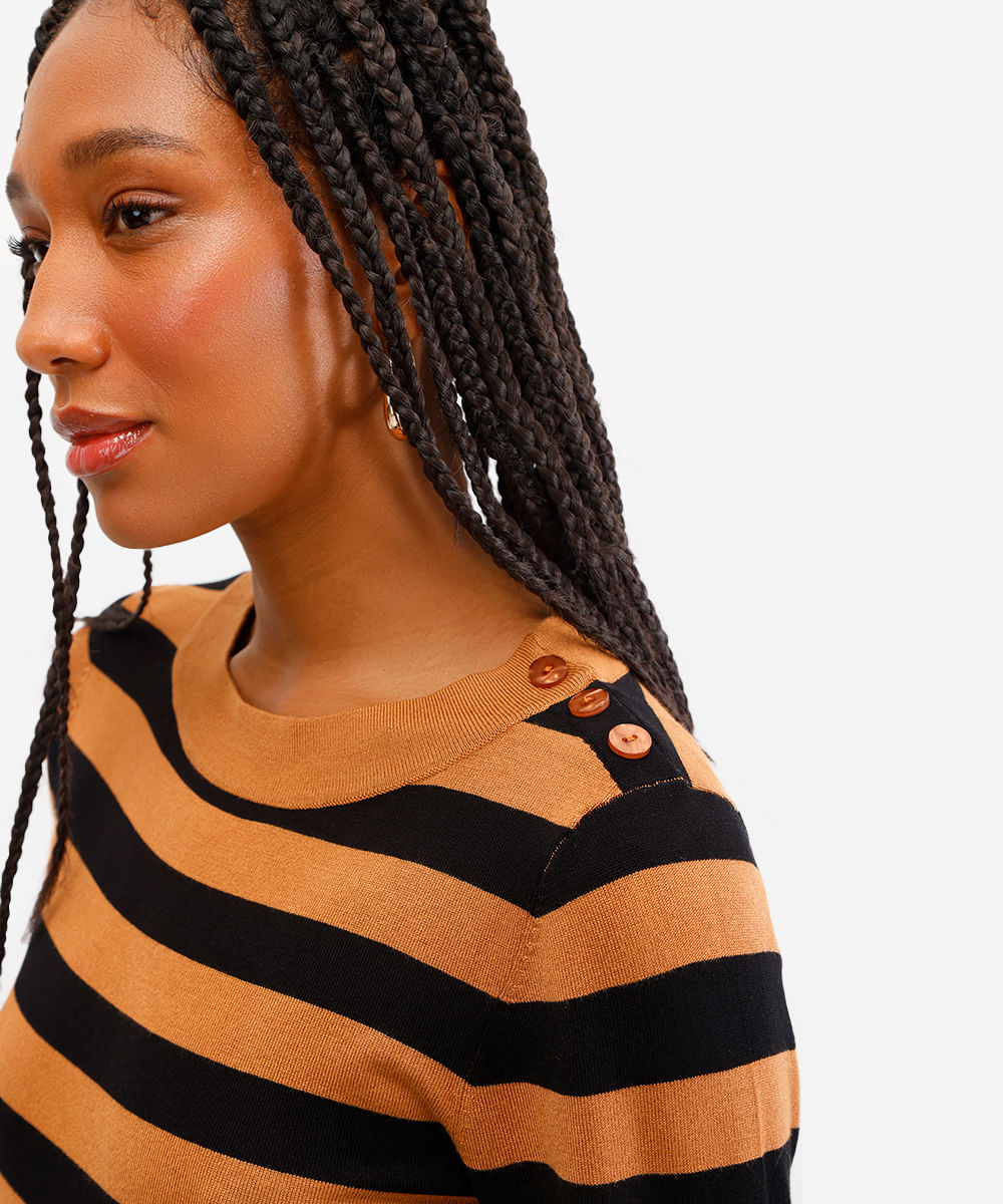 blusa feminina de tricot listrada marrom