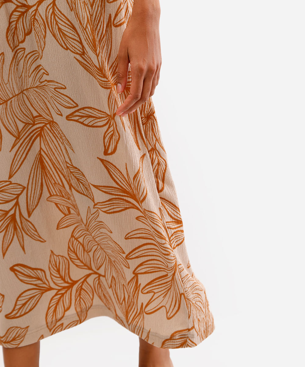 saia midi feminina texturizada folhagens bege