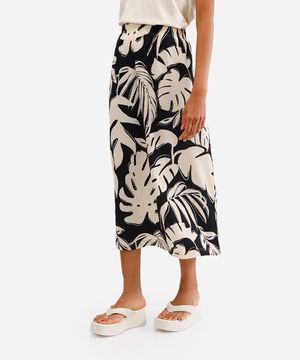 saia midi feminina texturizada folhagens bege