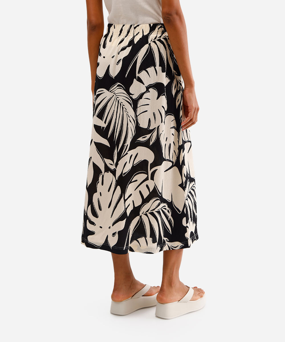 saia midi feminina texturizada folhagens bege