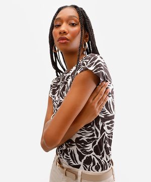 blusa feminina de viscose estampada marrom